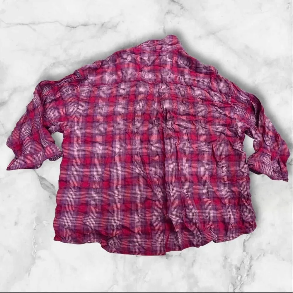 American Eagle Red & Purple Plaid Flannel Size Small